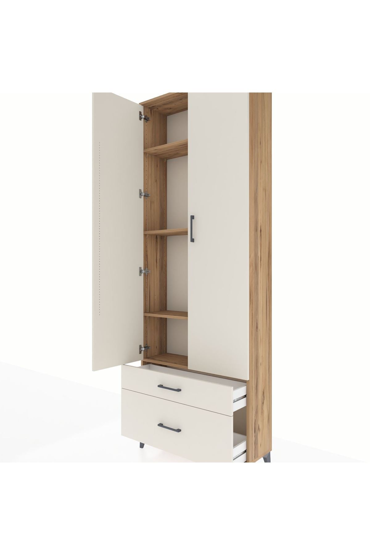 Arges Dolap 4 Raflı 2 Çekmeceli 2 Kapaklı 88x30x243 Çam-Aytaşı
