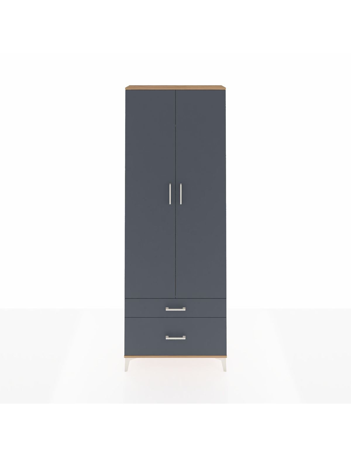 Arges Dolap 4 Raflı 2 Çekmeceli 2 Kapaklı 88x30x243 Çam-Antrasit