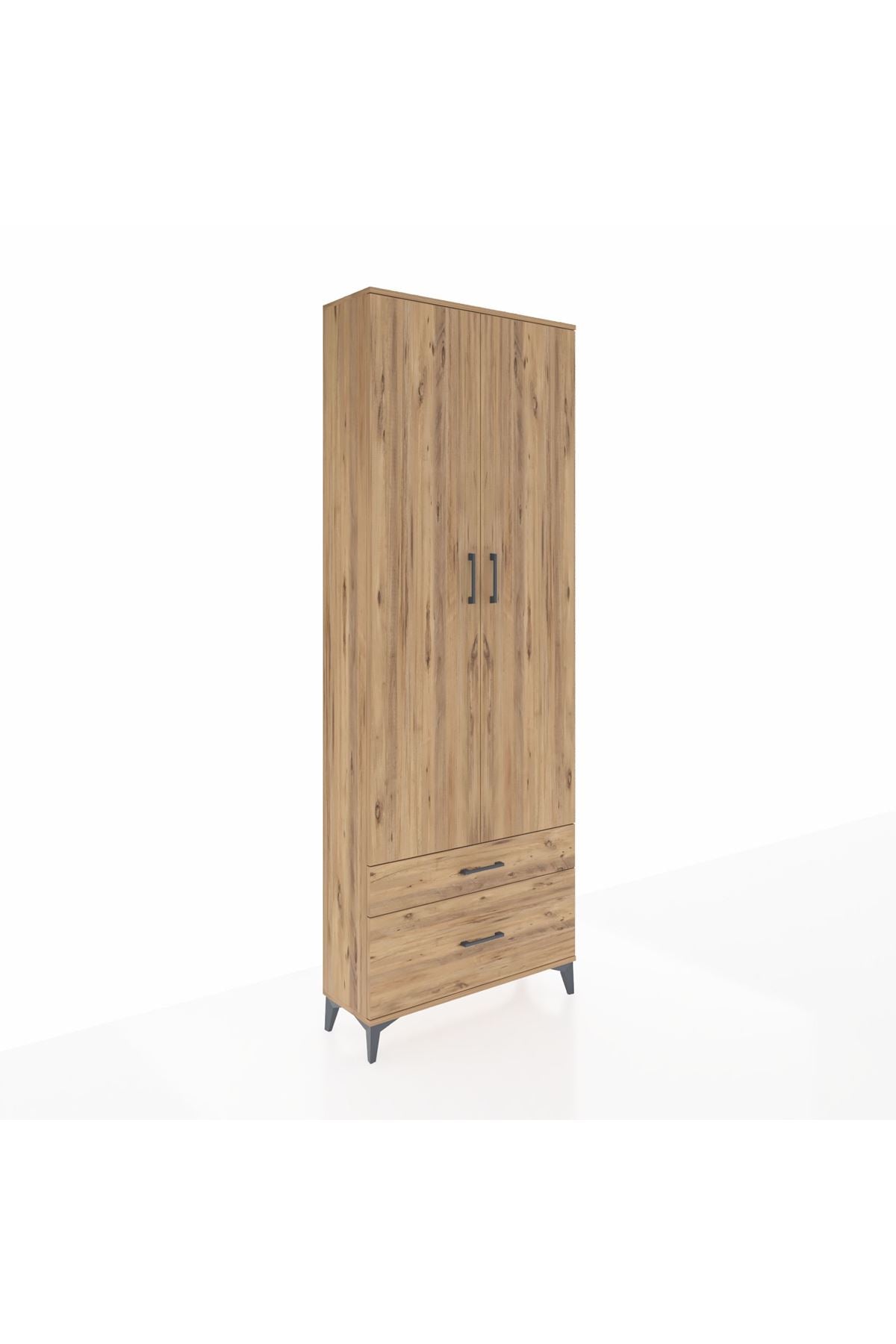 Arges Dolap 4 Raflı 2 Çekmeceli 2 Kapaklı 88x30x243 Çam-Çam