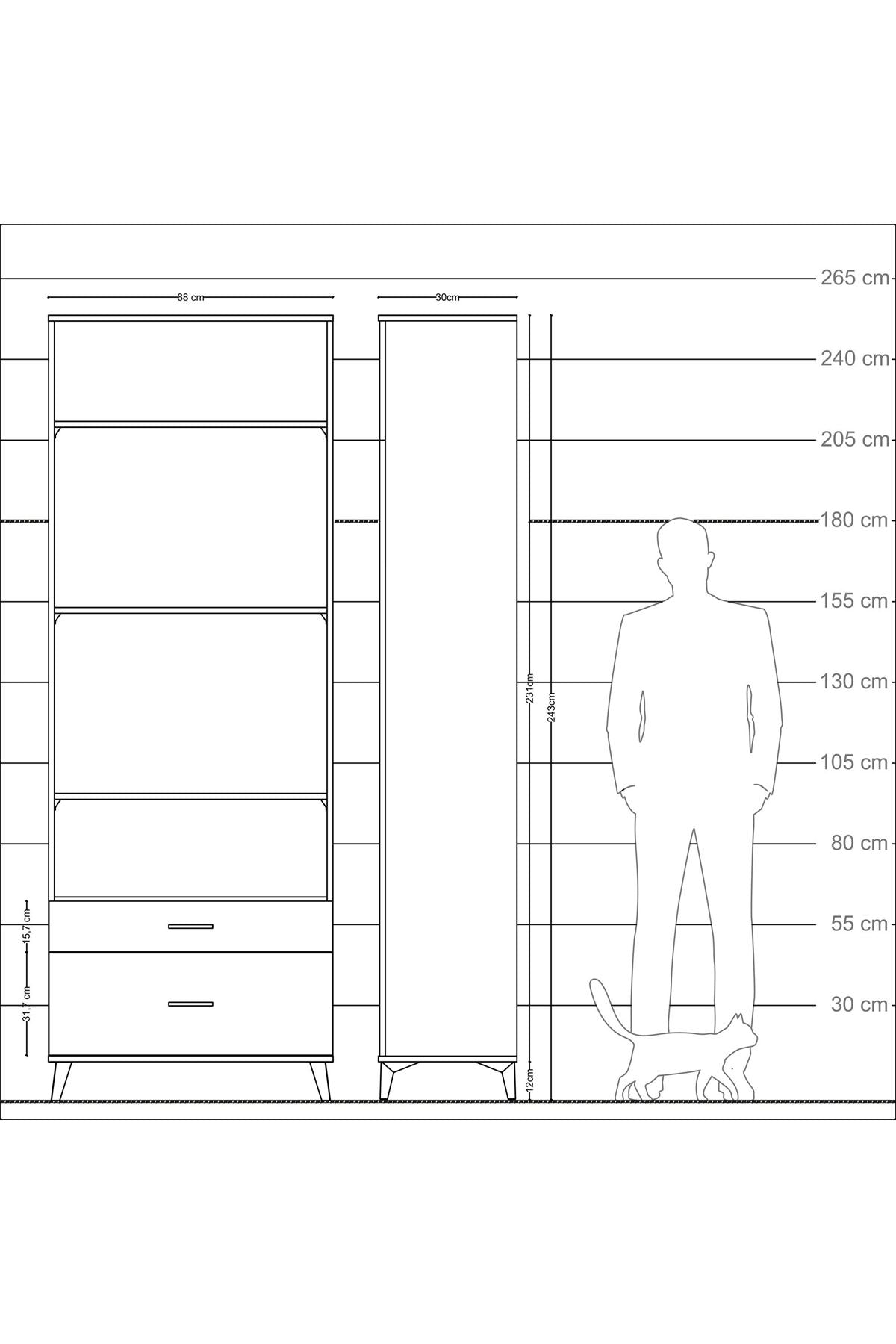Arges Dolap 4 Raflı 2 Çekmeceli 88x30x243 Antrasit-Aytaşı