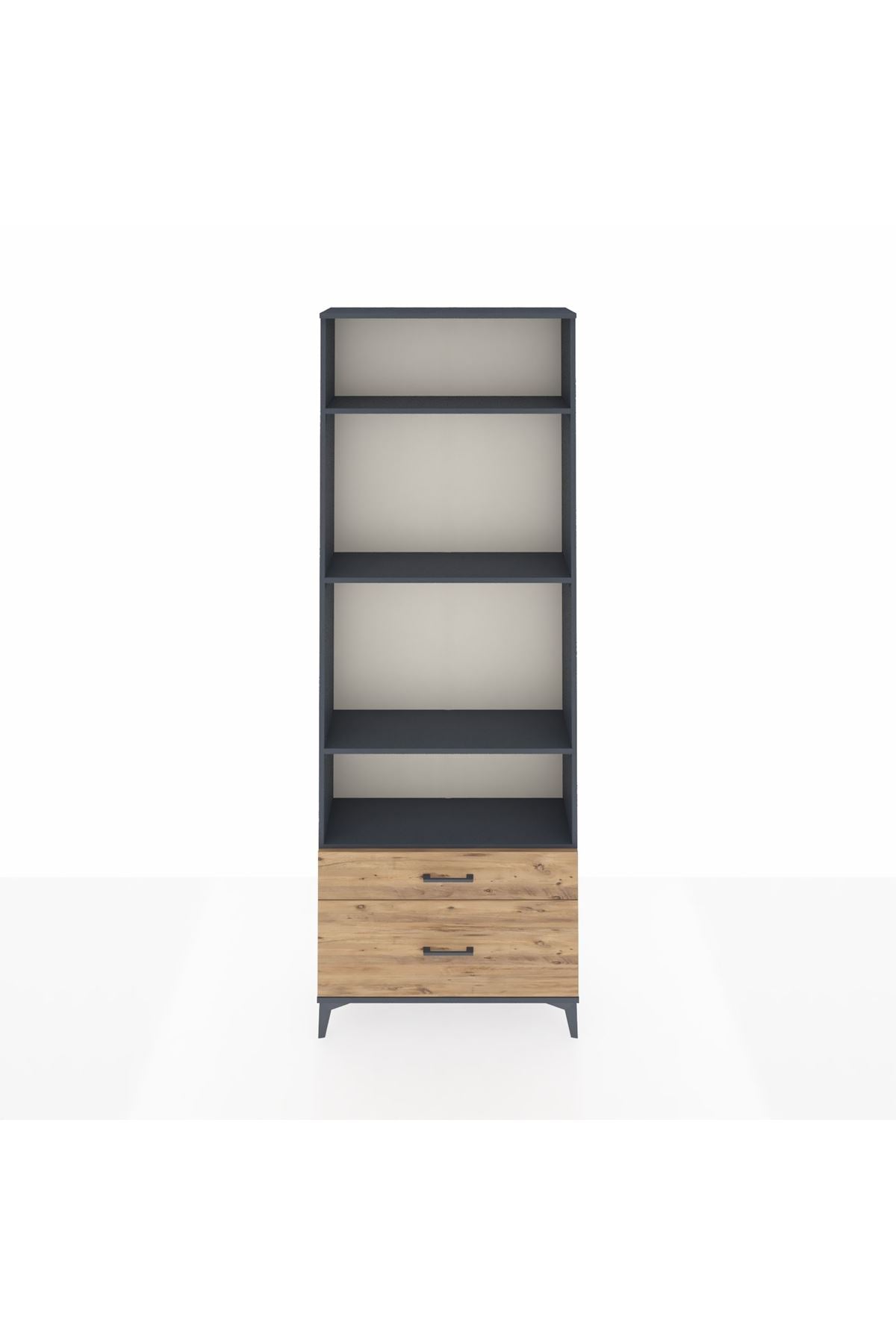 Arges Dolap 4 Raflı 2 Çekmeceli 88x30x243 Antrasit-Çam