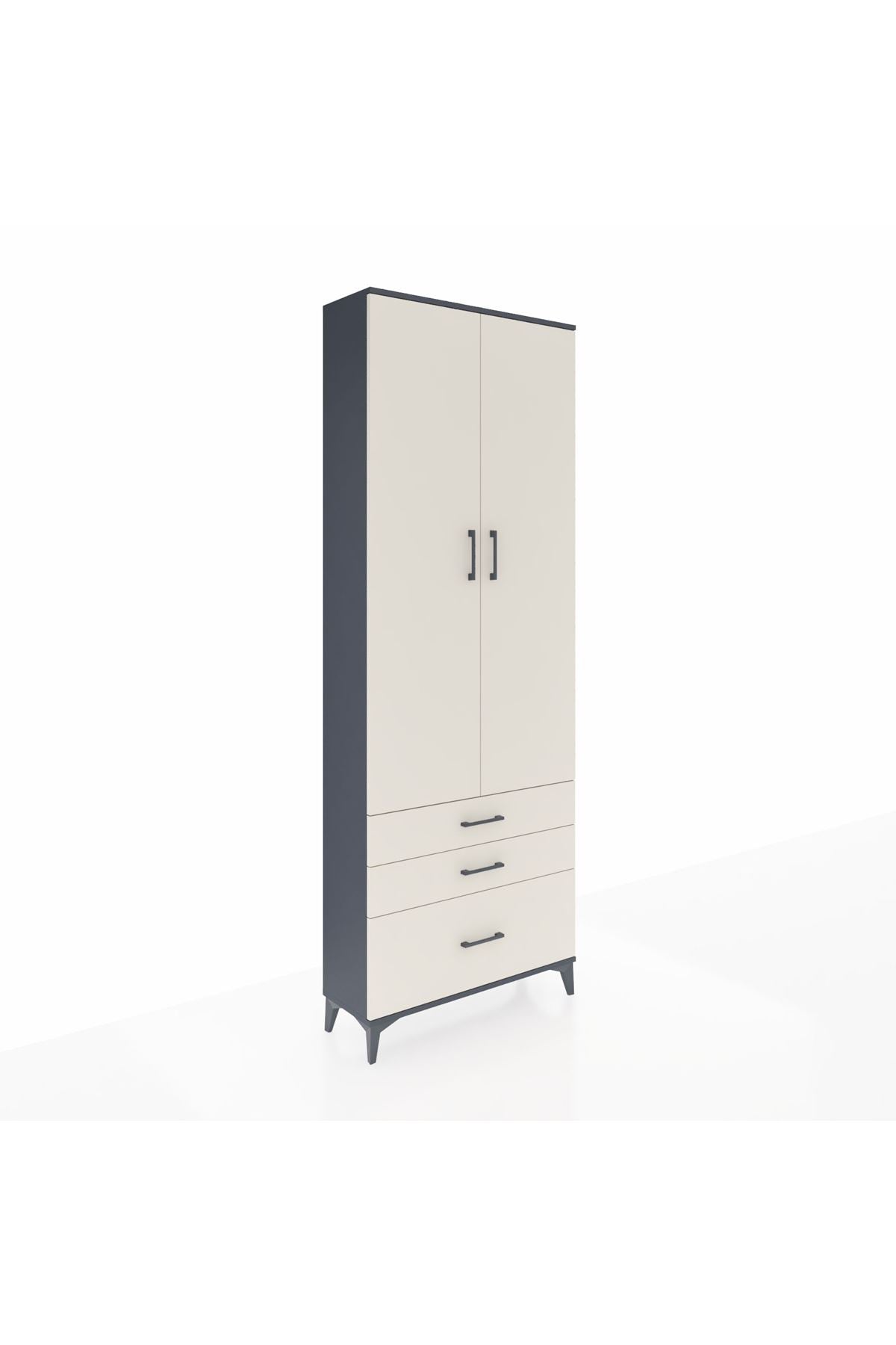 Arges Dolap 4 Raflı 3 Çekmeceli 2 Kapaklı 88x30x243 Antrasit-Aytaşı