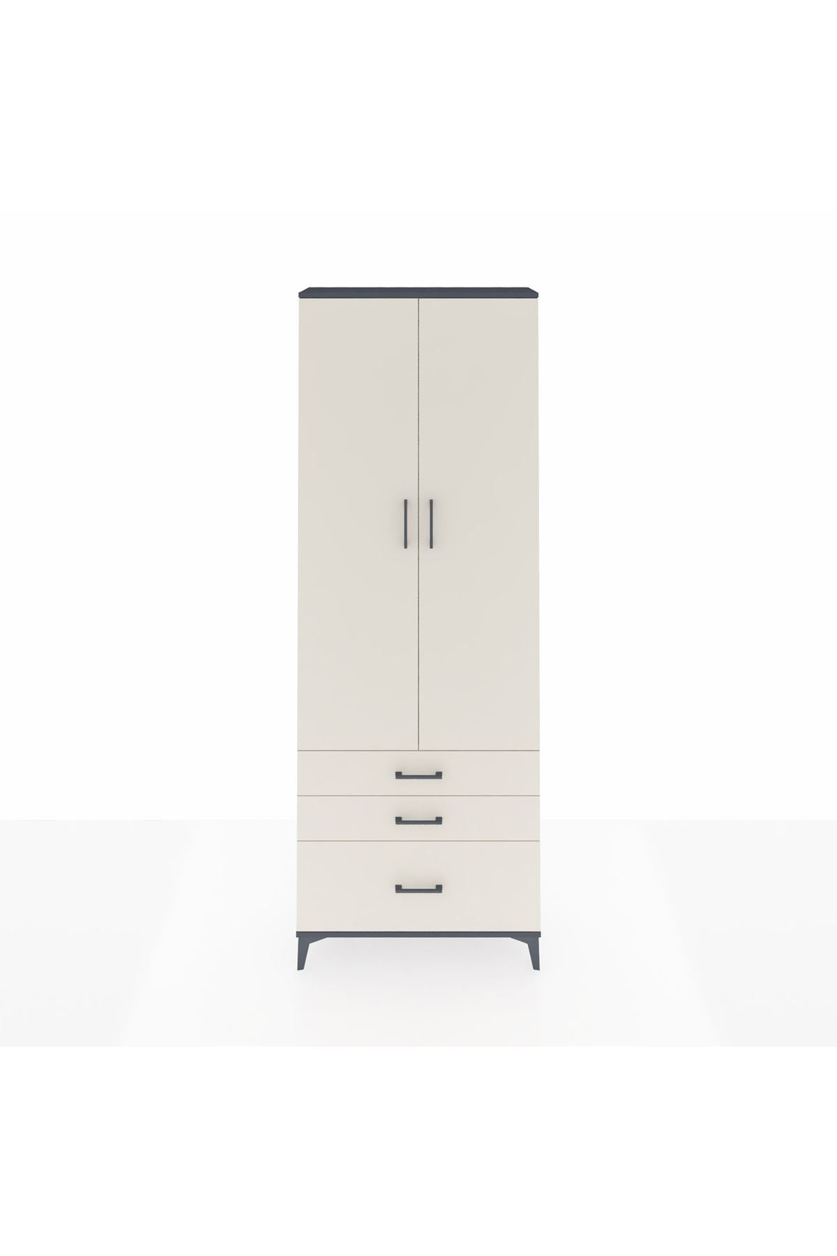 Arges Dolap 4 Raflı 3 Çekmeceli 2 Kapaklı 88x30x243 Antrasit-Aytaşı