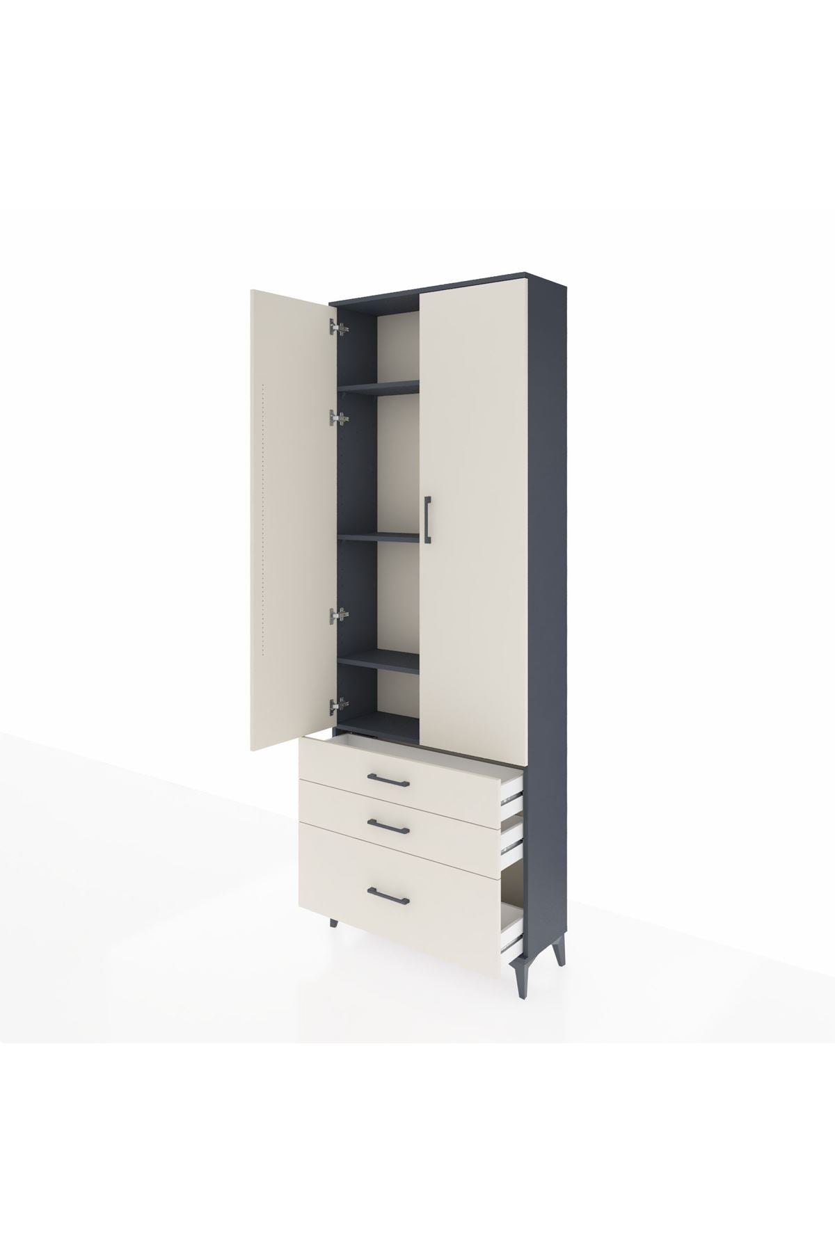 Arges Dolap 4 Raflı 3 Çekmeceli 2 Kapaklı 88x30x243 Antrasit-Aytaşı