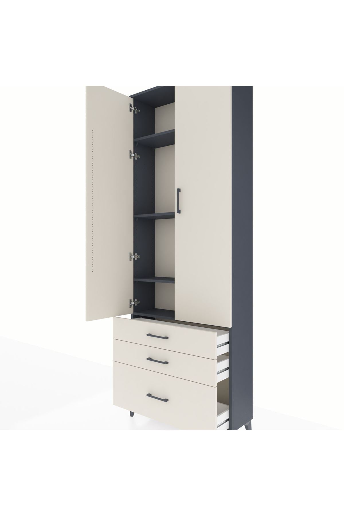 Arges Dolap 4 Raflı 3 Çekmeceli 2 Kapaklı 88x30x243 Antrasit-Aytaşı