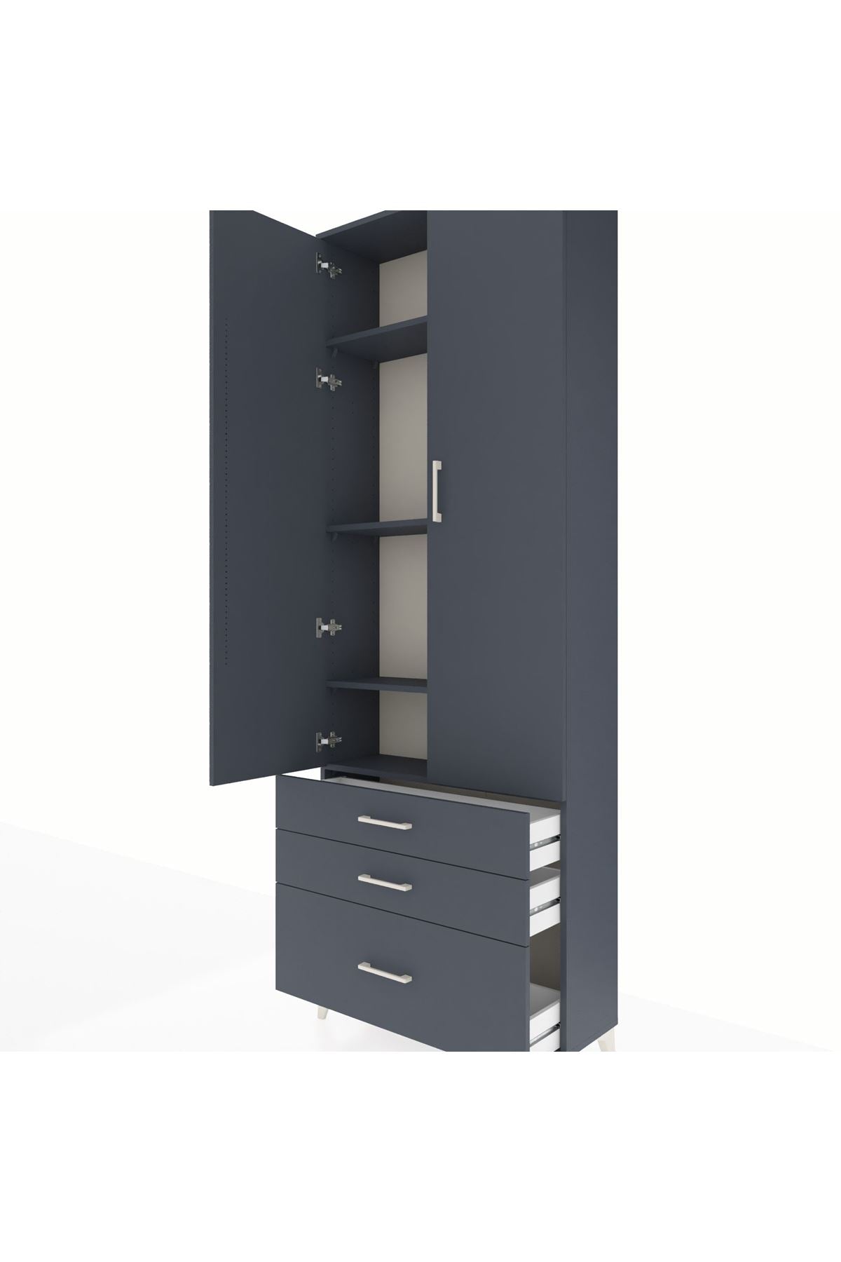 Arges Dolap 4 Raflı 3 Çekmeceli 2 Kapaklı 88x30x243 Antrasit-Antrasit