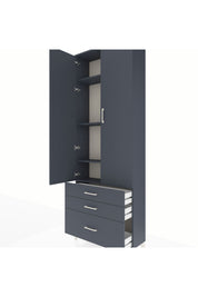 Arges Dolap 4 Raflı 3 Çekmeceli 2 Kapaklı 88x30x243 Antrasit-Antrasit