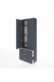 Arges Dolap 4 Raflı 3 Çekmeceli 2 Kapaklı 88x30x243 Antrasit-Antrasit