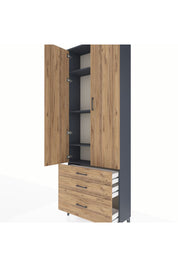 Arges Dolap 4 Raflı 3 Çekmeceli 2 Kapaklı 88x30x243 Antrasit-Çam