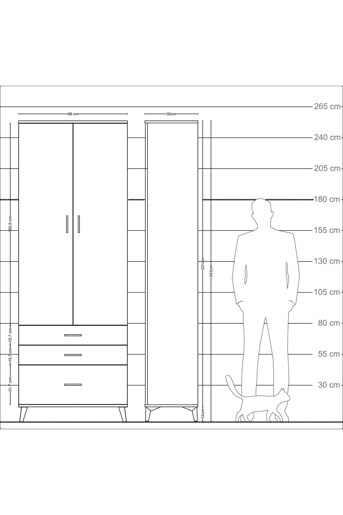 Arges Dolap 4 Raflı 3 Çekmeceli 2 Kapaklı 88x30x243 Çam-Aytaşı