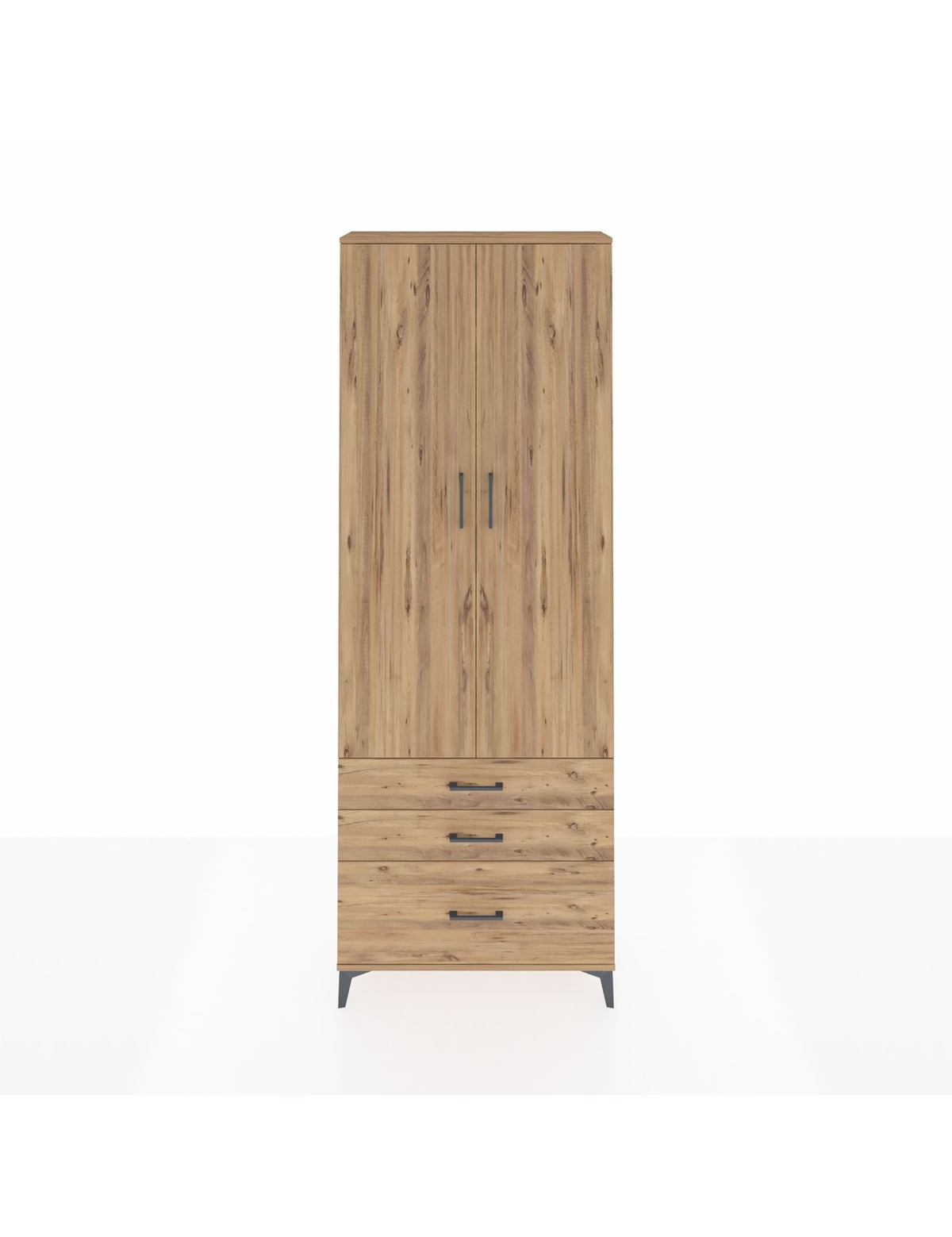 Arges Dolap 4 Raflı 3 Çekmeceli 2 Kapaklı 88x30x243 Çam-Çam