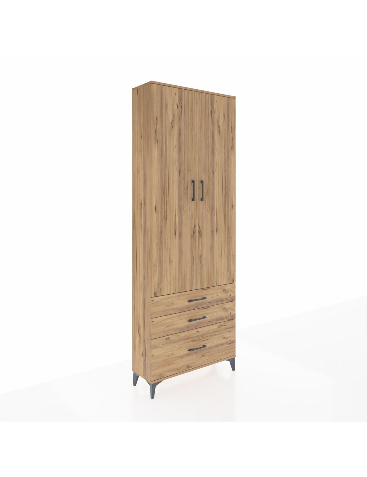 Arges Dolap 4 Raflı 3 Çekmeceli 2 Kapaklı 88x30x243 Çam-Çam