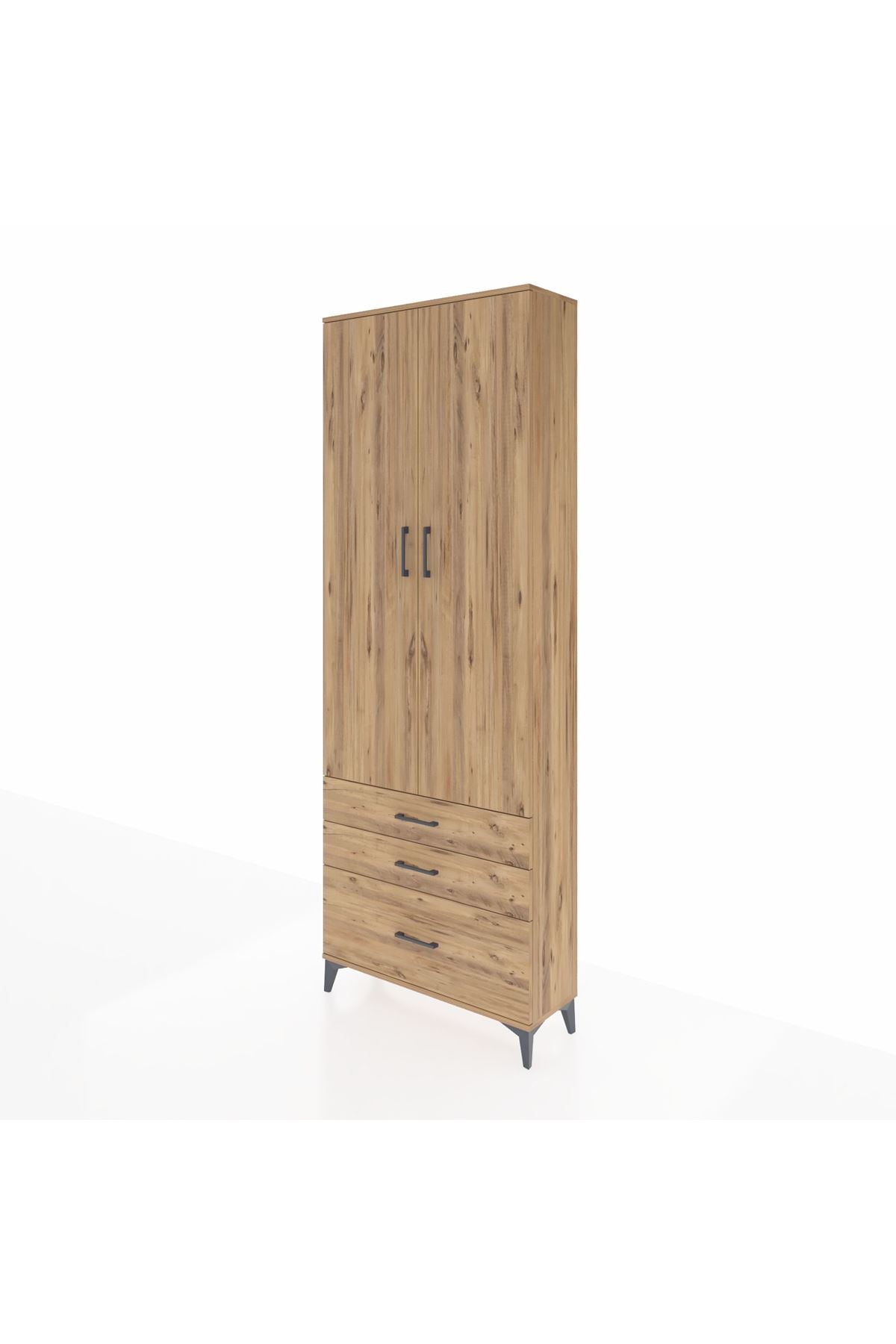 Arges Dolap 4 Raflı 3 Çekmeceli 2 Kapaklı 88x30x243 Çam-Çam