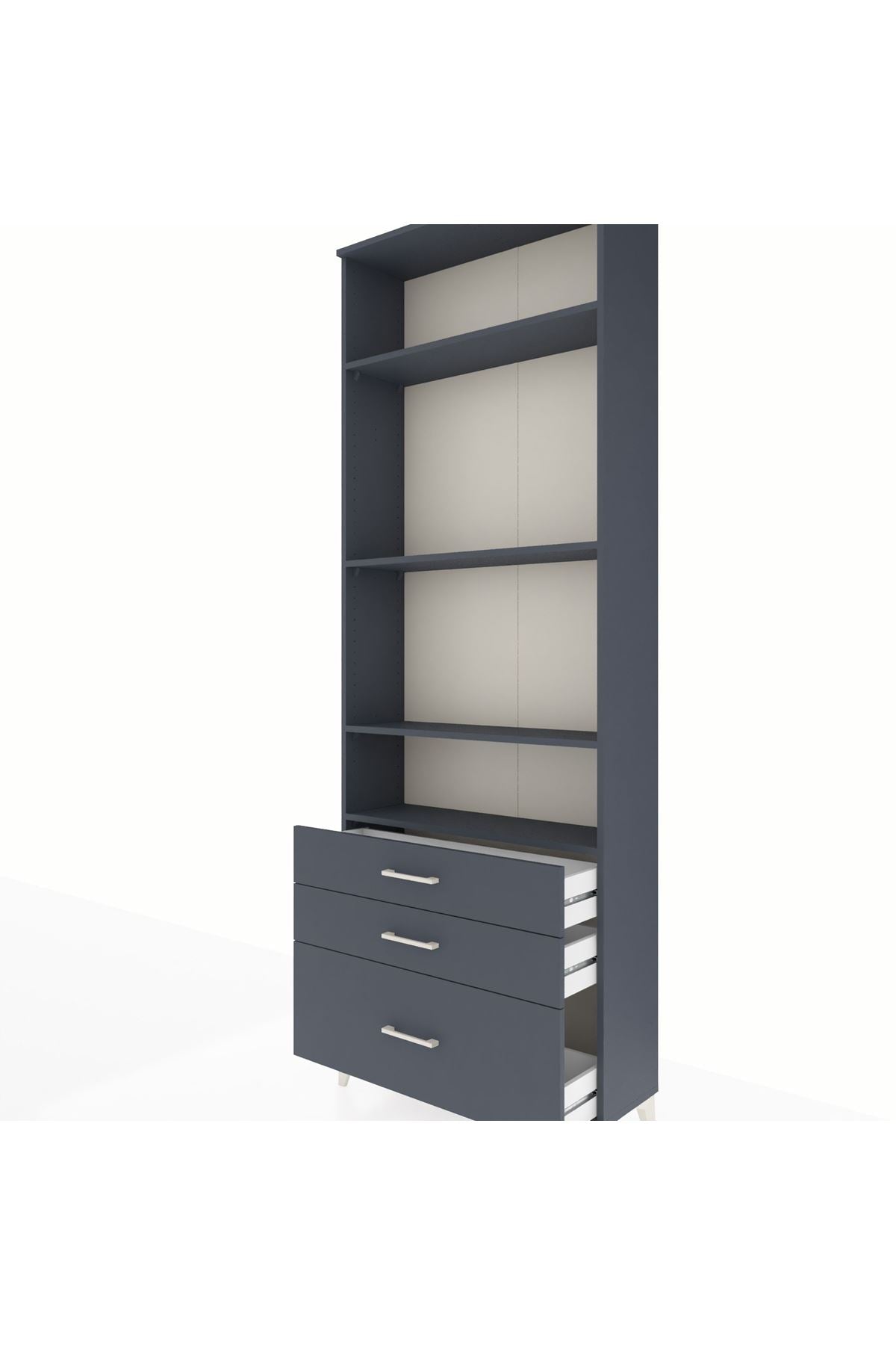 Arges Dolap 4 Raflı 3 Çekmeceli 88x30x243 Antrasit-Antrasit