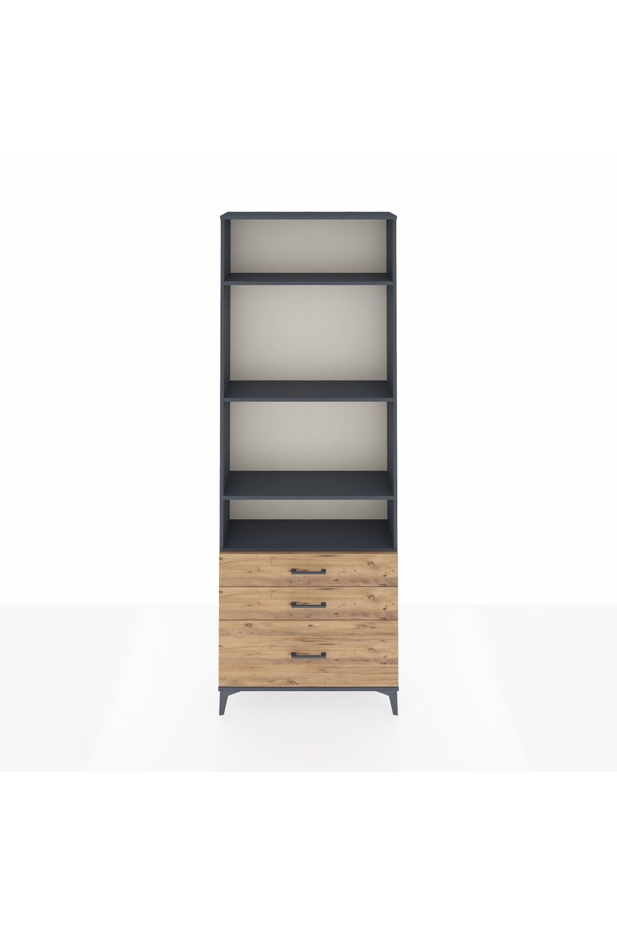 Arges Dolap 4 Raflı 3 Çekmeceli 88x30x243 Antrasit-Çam