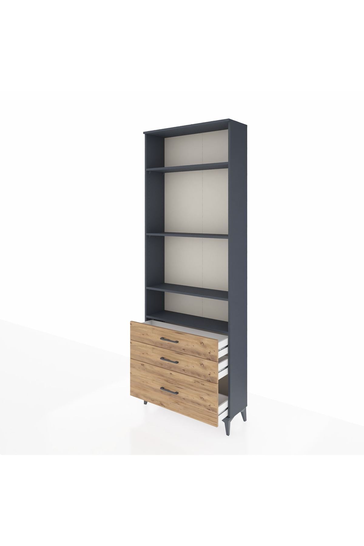 Arges Dolap 4 Raflı 3 Çekmeceli 88x30x243 Antrasit-Çam