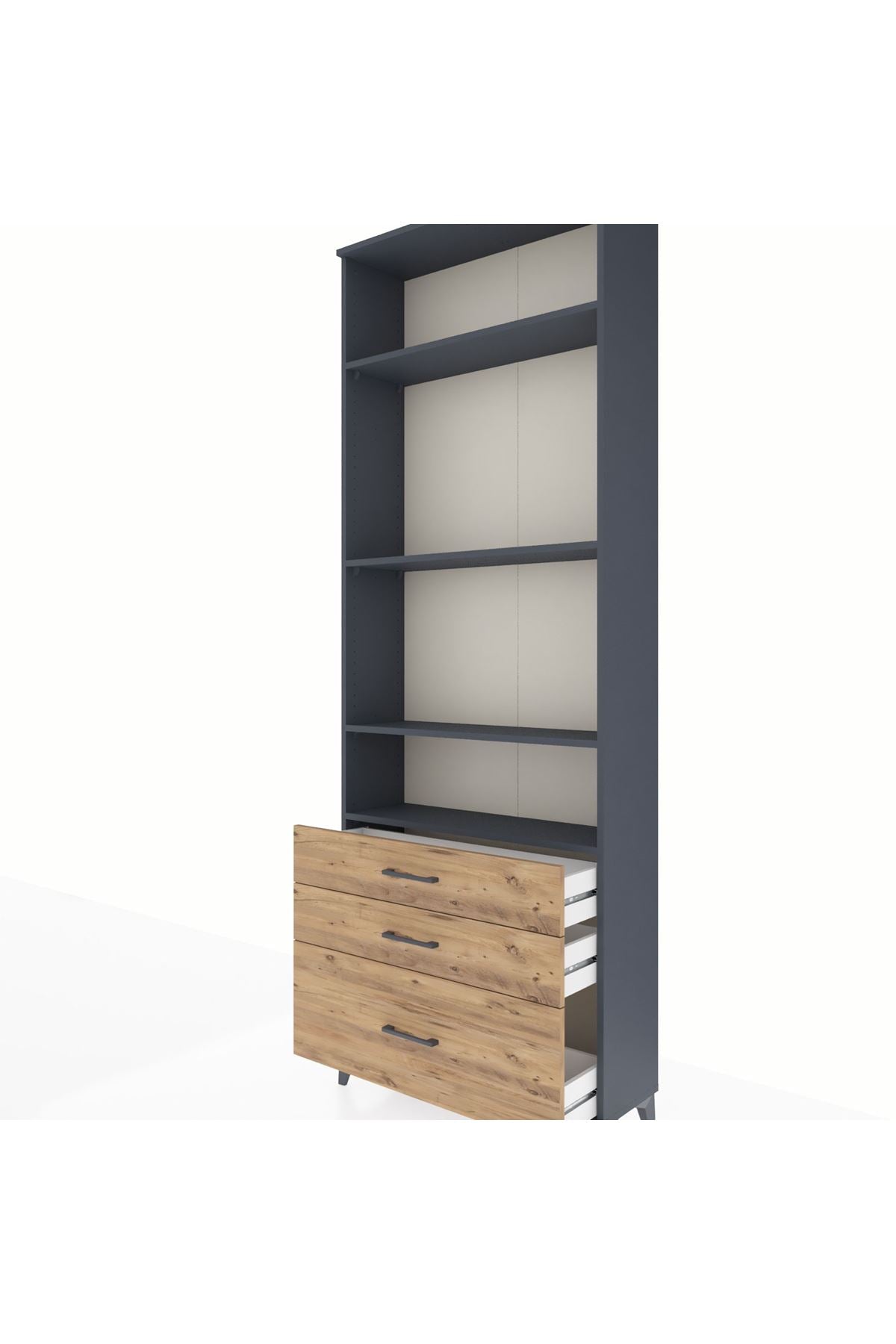 Arges Dolap 4 Raflı 3 Çekmeceli 88x30x243 Antrasit-Çam