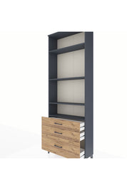 Arges Dolap 4 Raflı 3 Çekmeceli 88x30x243 Antrasit-Çam