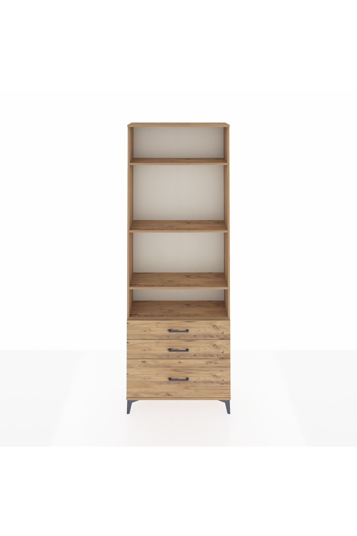 Arges Dolap 4 Raflı 3 Çekmeceli 88x30x243 Çam-Çam