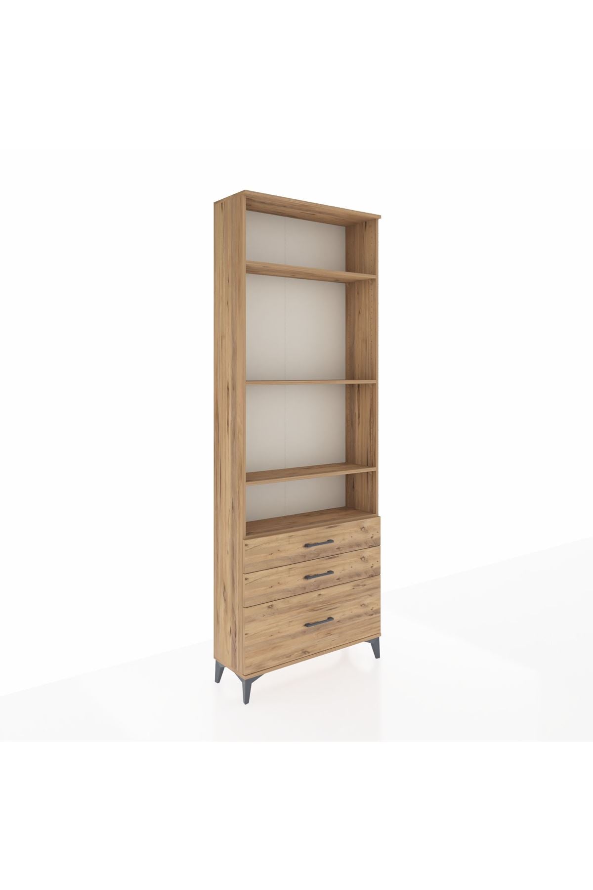 Arges Dolap 4 Raflı 3 Çekmeceli 88x30x243 Çam-Çam