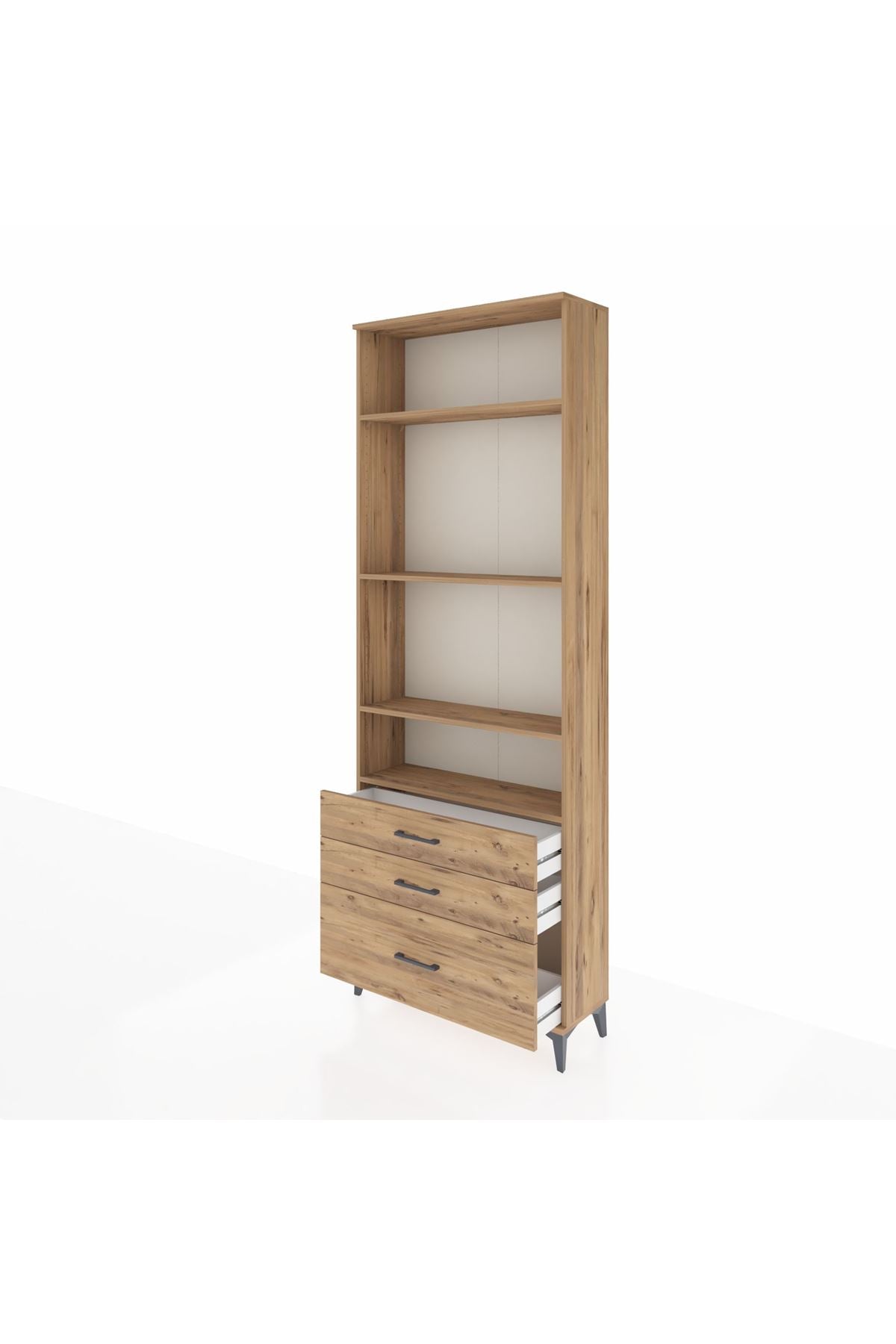 Arges Dolap 4 Raflı 3 Çekmeceli 88x30x243 Çam-Çam