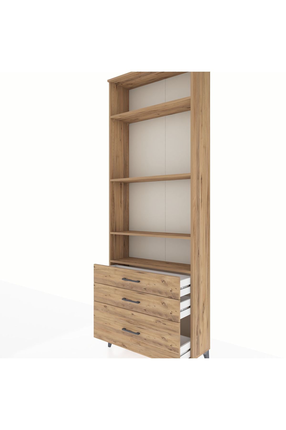 Arges Dolap 4 Raflı 3 Çekmeceli 88x30x243 Çam-Çam