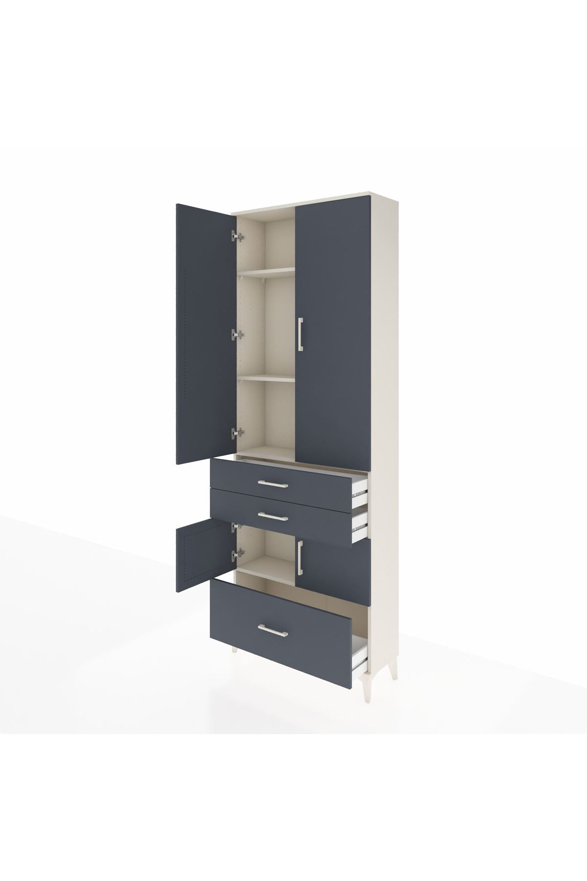 Arges Dolap 4 Raflı 3 Çekmeceli 4 Kapaklı 88x30x243 Aytaşı-Antrasit