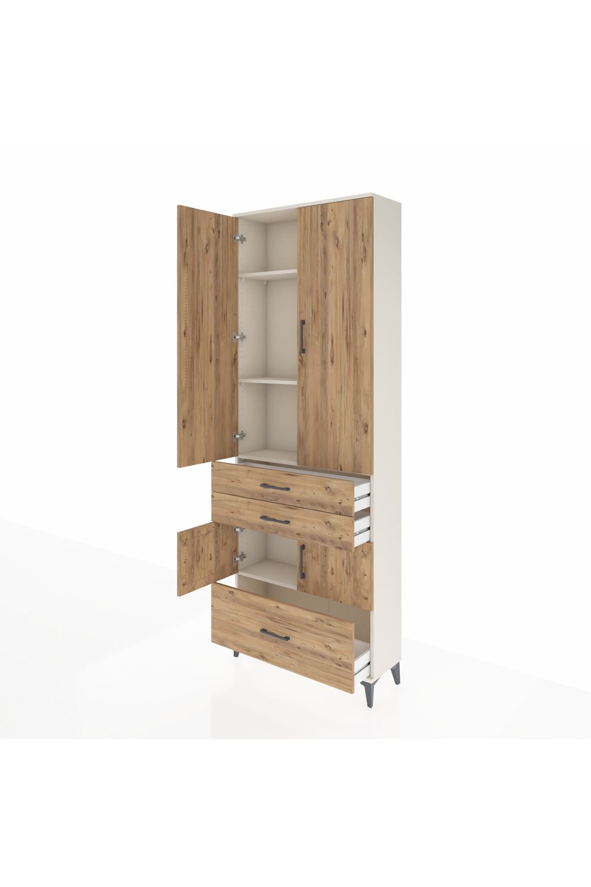 Arges Dolap 4 Raflı 3 Çekmeceli 4 Kapaklı 88x30x243 Aytaşı-Çam