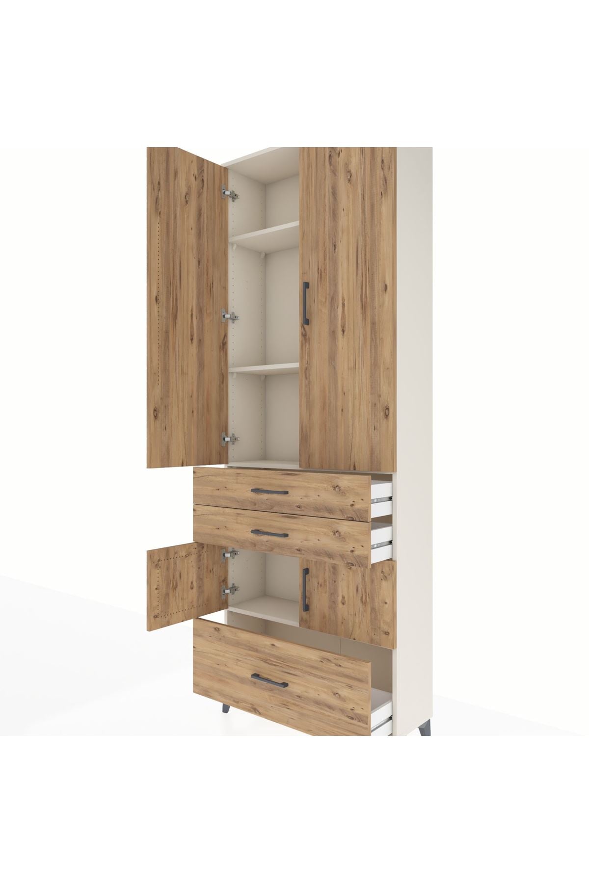 Arges Dolap 4 Raflı 3 Çekmeceli 4 Kapaklı 88x30x243 Aytaşı-Çam