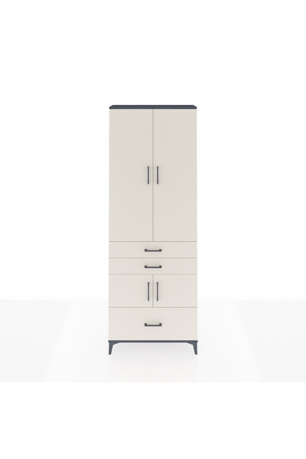 Arges Dolap 4 Raflı 3 Çekmeceli 4 Kapaklı 88x30x243 Antrasit-Aytaşı