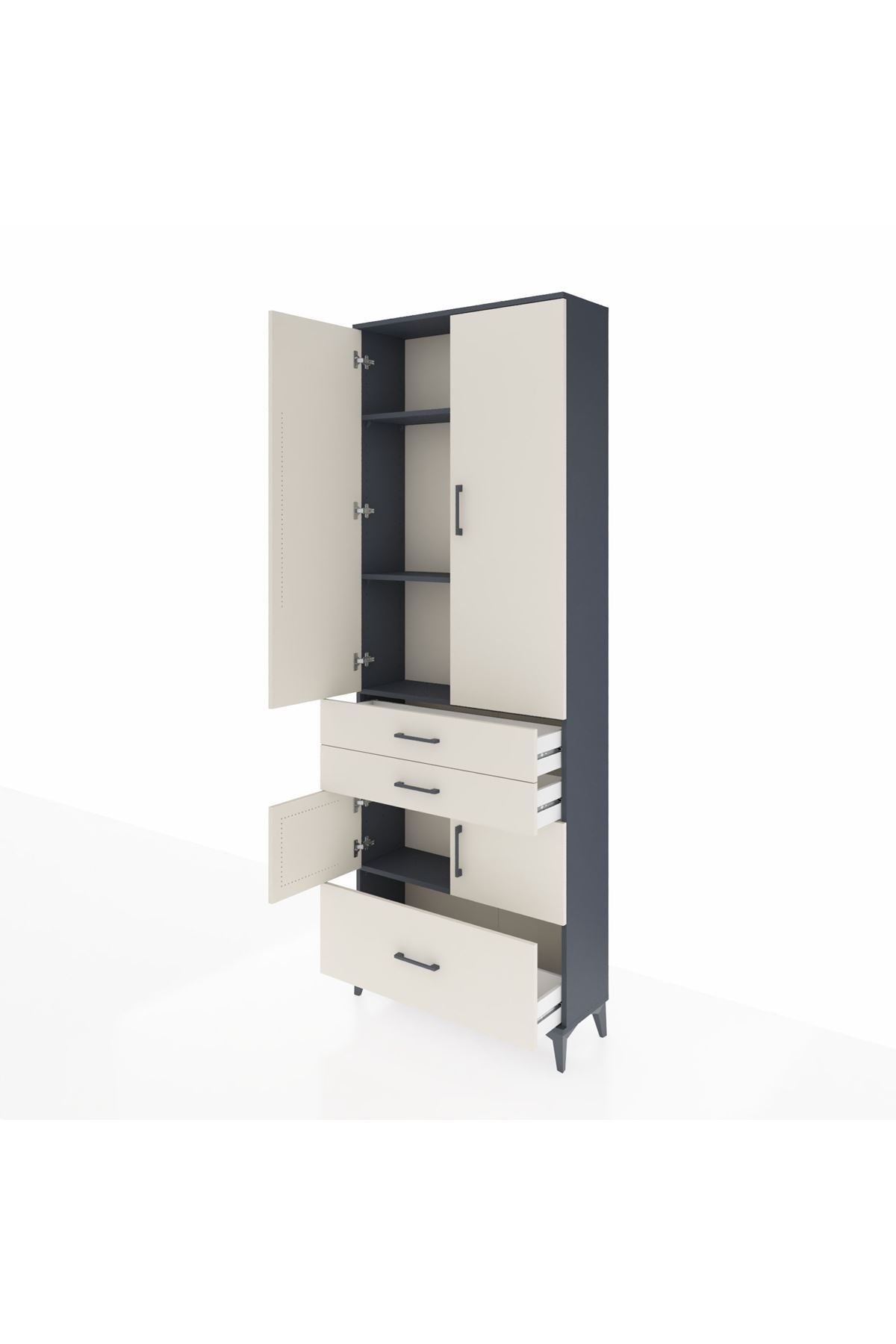 Arges Dolap 4 Raflı 3 Çekmeceli 4 Kapaklı 88x30x243 Antrasit-Aytaşı