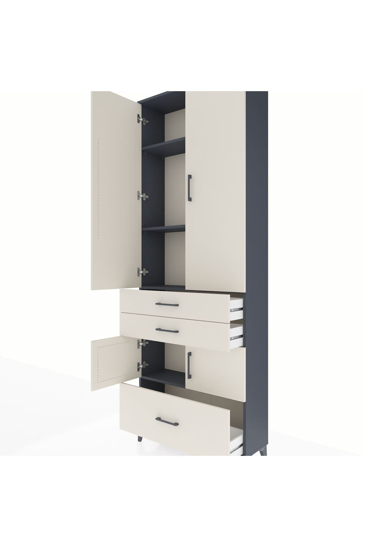 Arges Dolap 4 Raflı 3 Çekmeceli 4 Kapaklı 88x30x243 Antrasit-Aytaşı