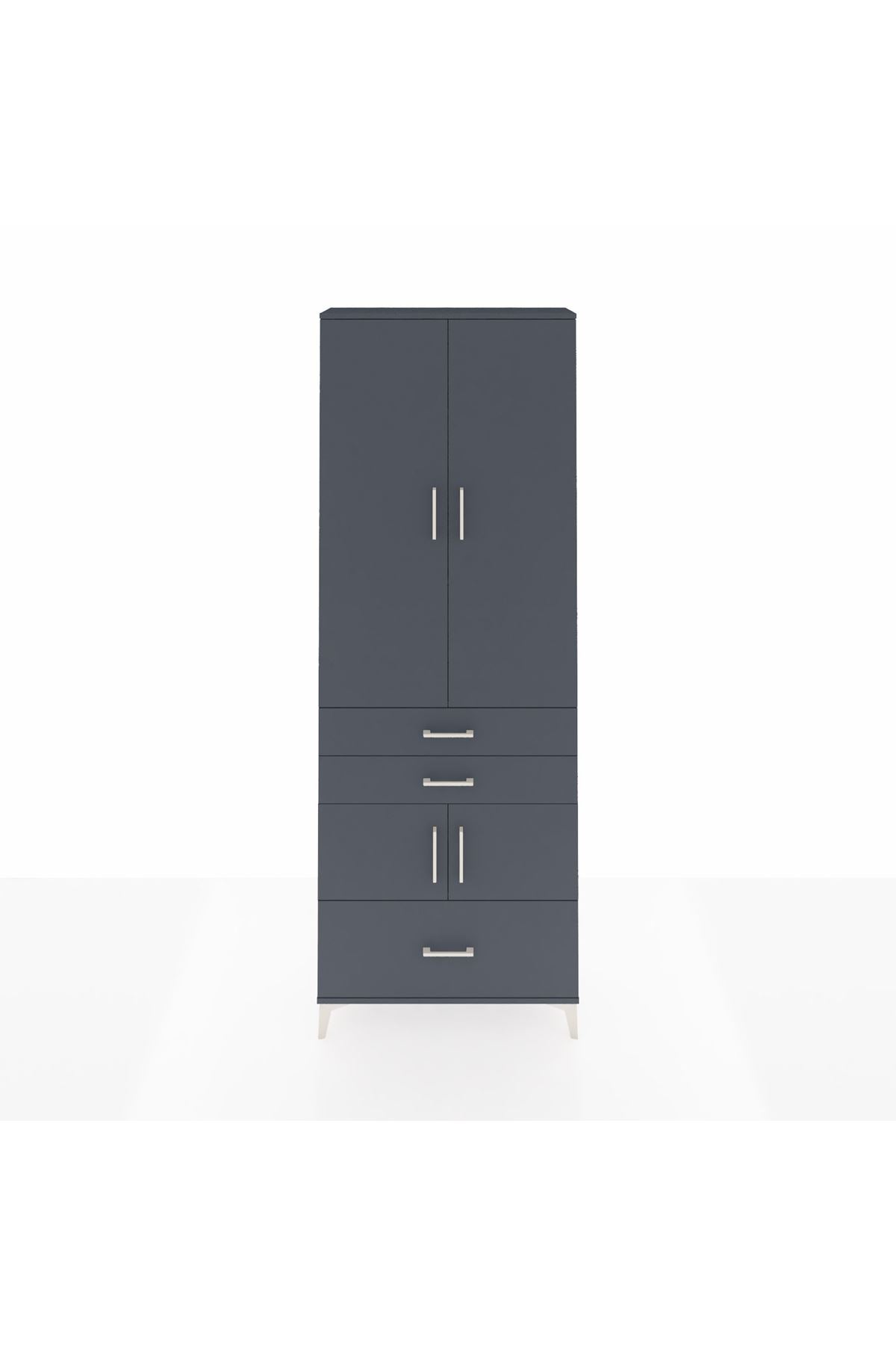 Arges Dolap 4 Raflı 3 Çekmeceli 4 Kapaklı 88x30x243 Antrasit-Antrasit