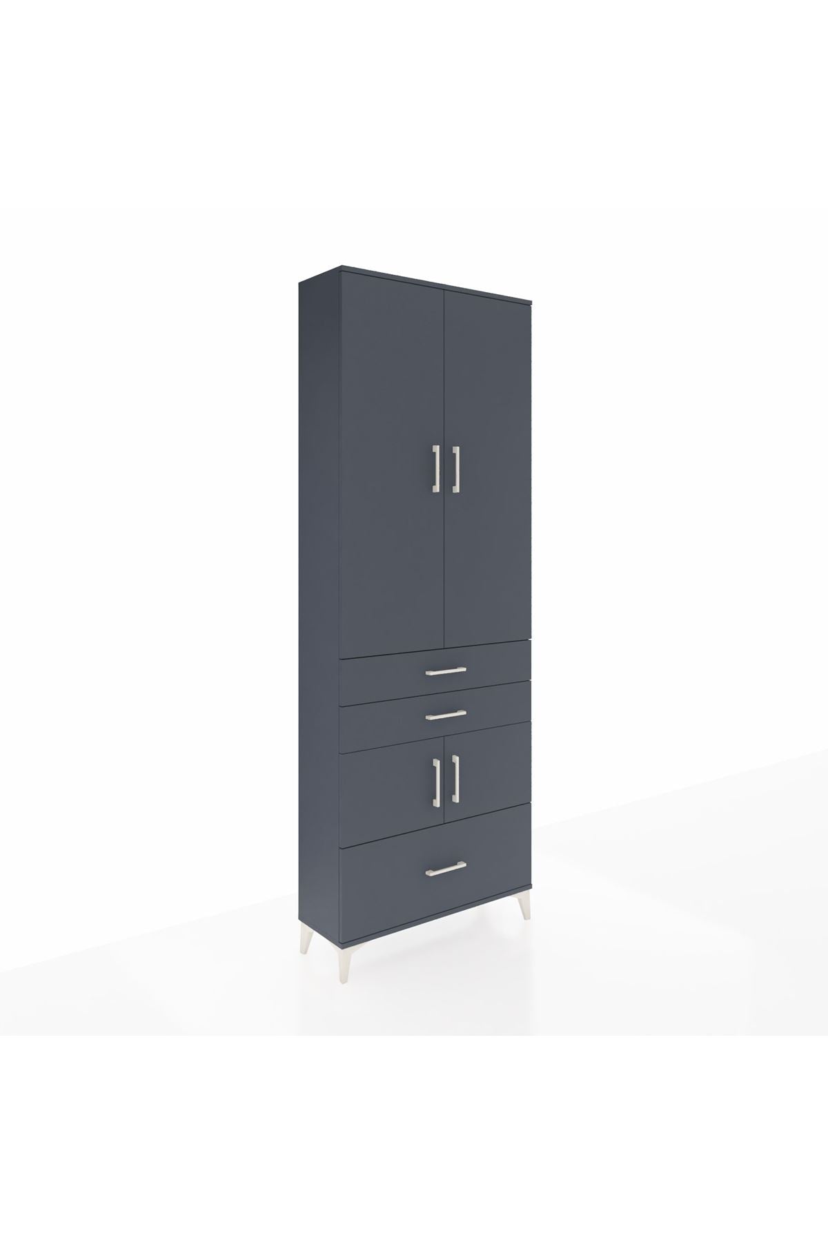 Arges Dolap 4 Raflı 3 Çekmeceli 4 Kapaklı 88x30x243 Antrasit-Antrasit