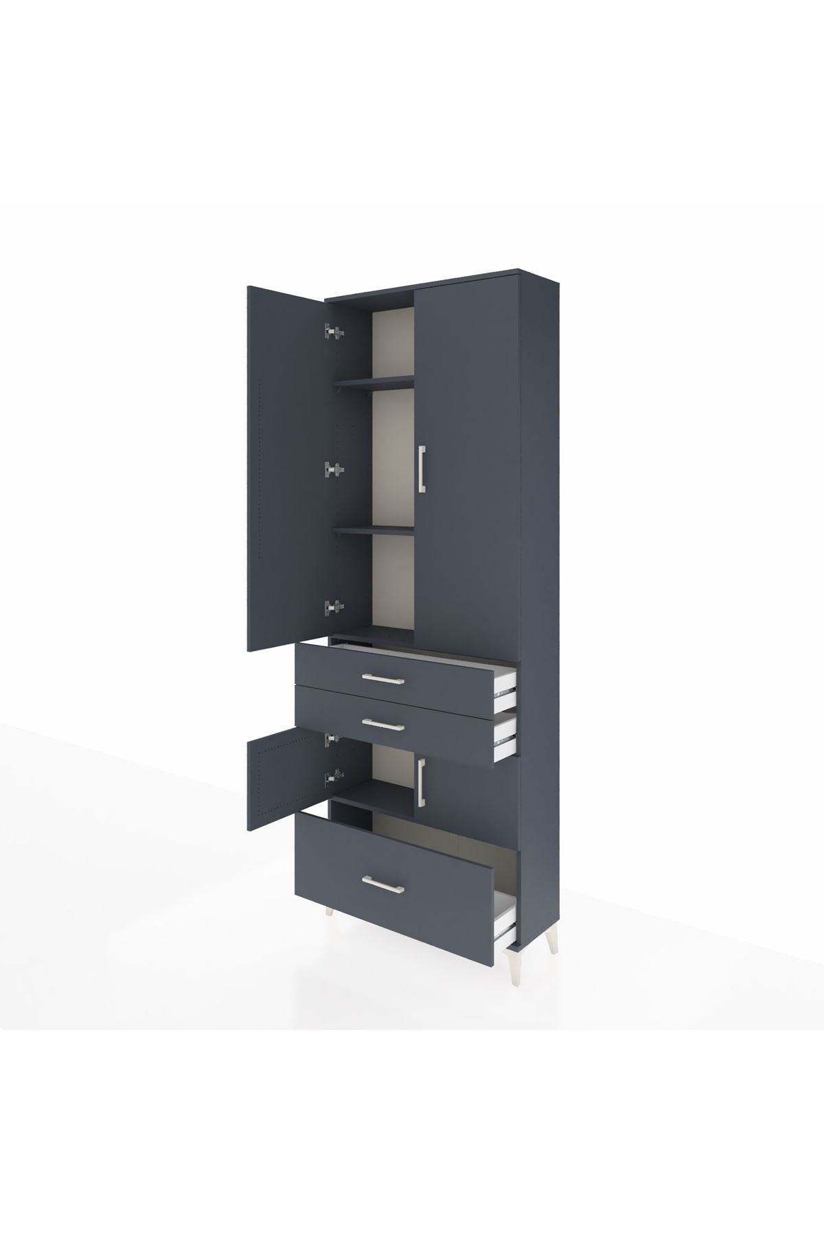 Arges Dolap 4 Raflı 3 Çekmeceli 4 Kapaklı 88x30x243 Antrasit-Antrasit