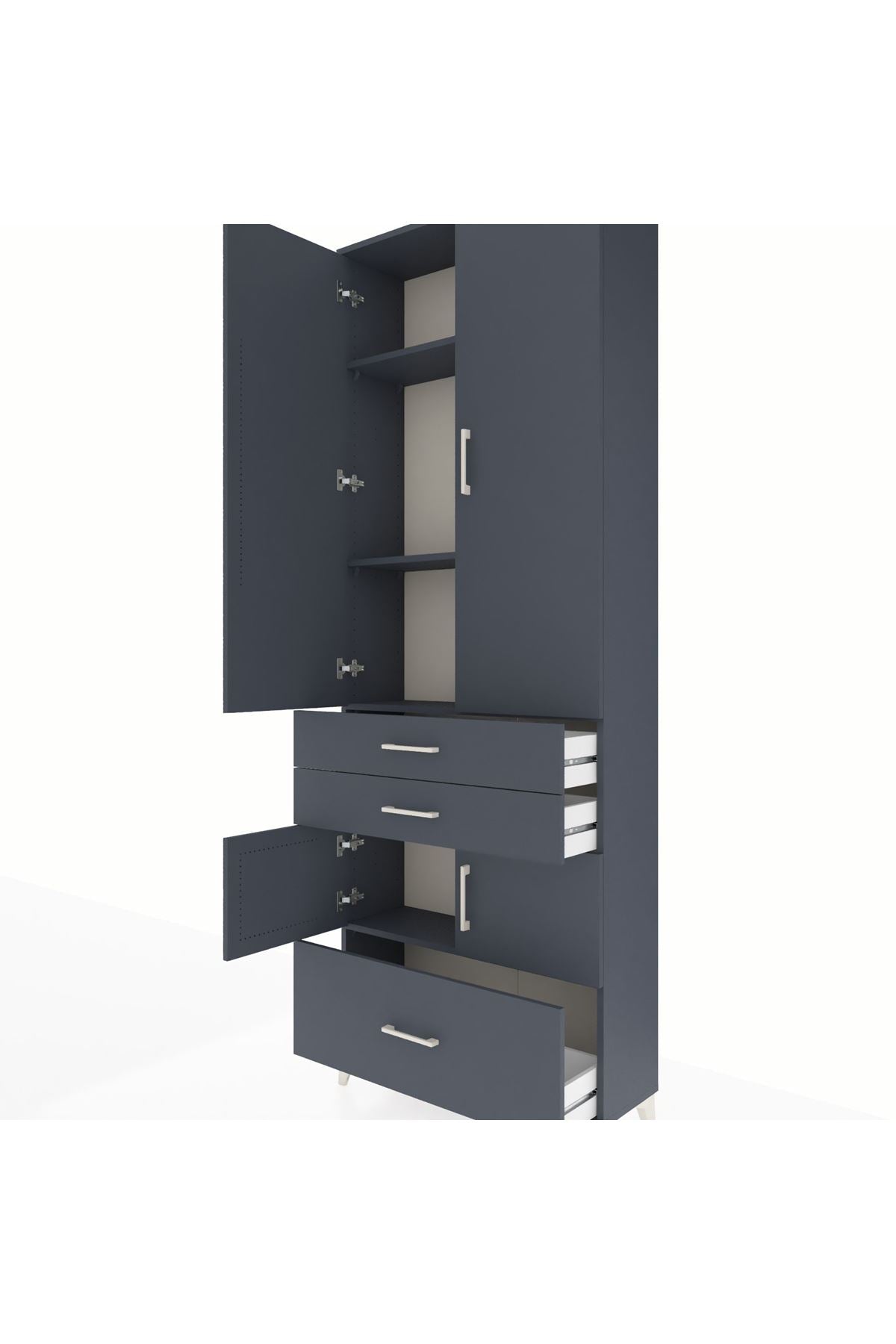 Arges Dolap 4 Raflı 3 Çekmeceli 4 Kapaklı 88x30x243 Antrasit-Antrasit