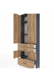 Arges Dolap 4 Raflı 3 Çekmeceli 4 Kapaklı 88x30x243 Antrasit-Çam