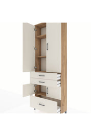 Arges Dolap 4 Raflı 3 Çekmeceli 4 Kapaklı 88x30x243 Çam-Aytaşı