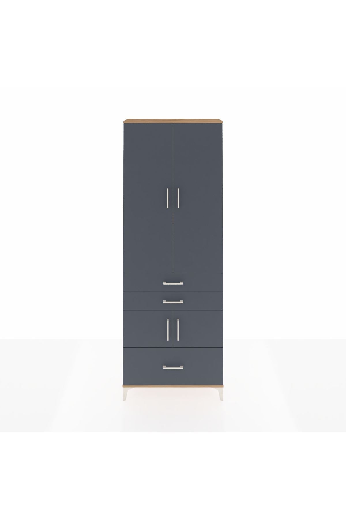 Arges Dolap 4 Raflı 3 Çekmeceli 4 Kapaklı 88x30x243 Çam-Antrasit