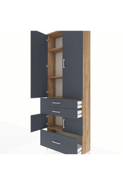 Arges Dolap 4 Raflı 3 Çekmeceli 4 Kapaklı 88x30x243 Çam-Antrasit