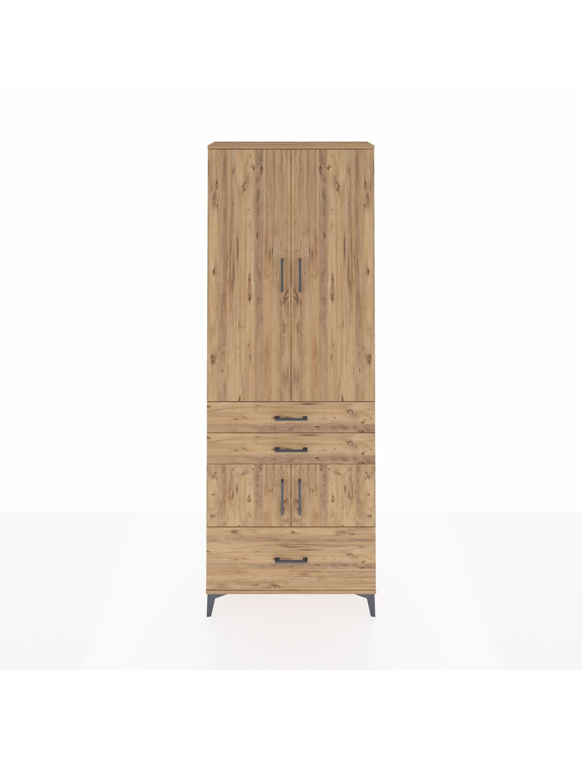 Arges Dolap 4 Raflı 3 Çekmeceli 4 Kapaklı 88x30x243 Çam-Çam