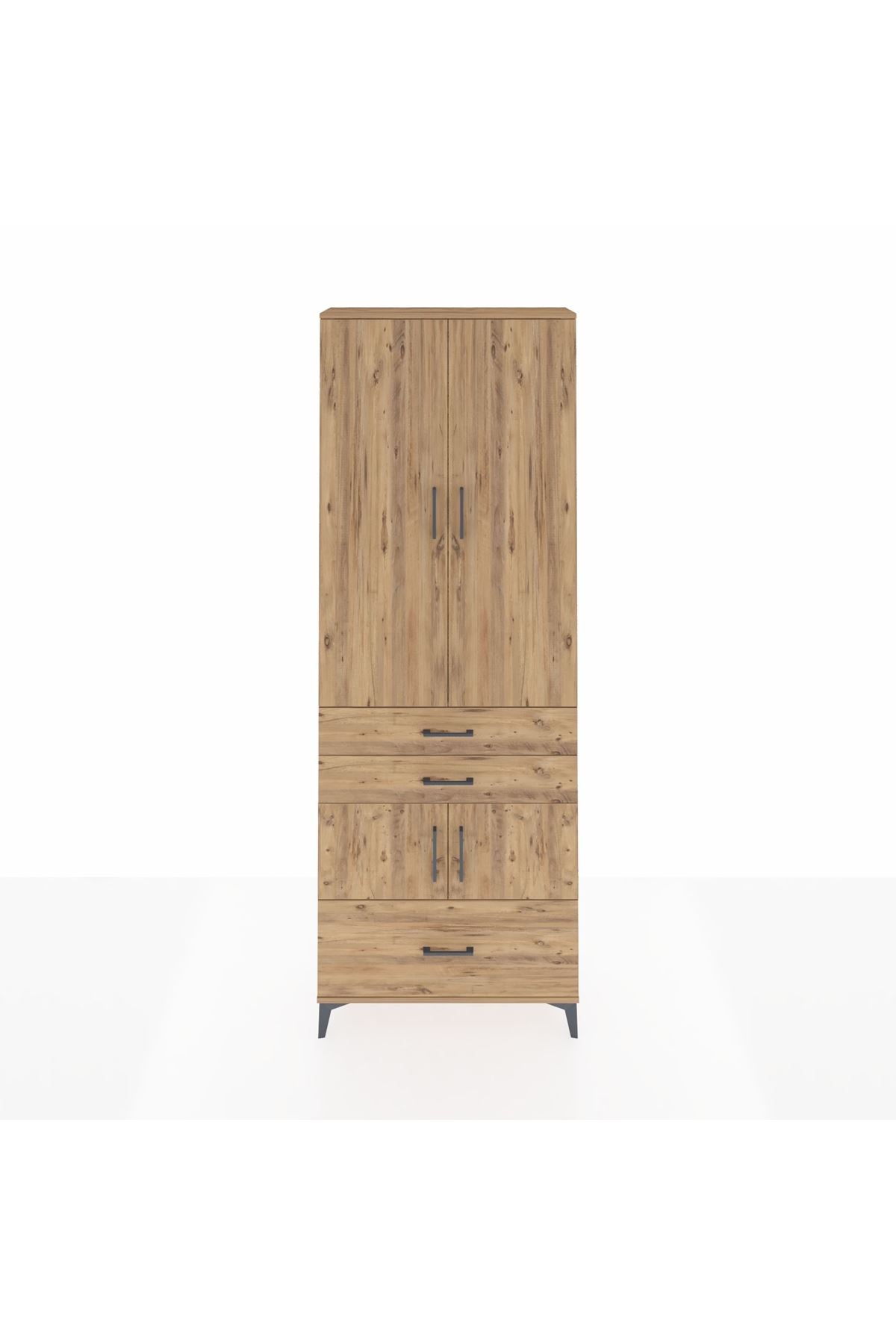 Arges Dolap 4 Raflı 3 Çekmeceli 4 Kapaklı 88x30x243 Çam-Çam