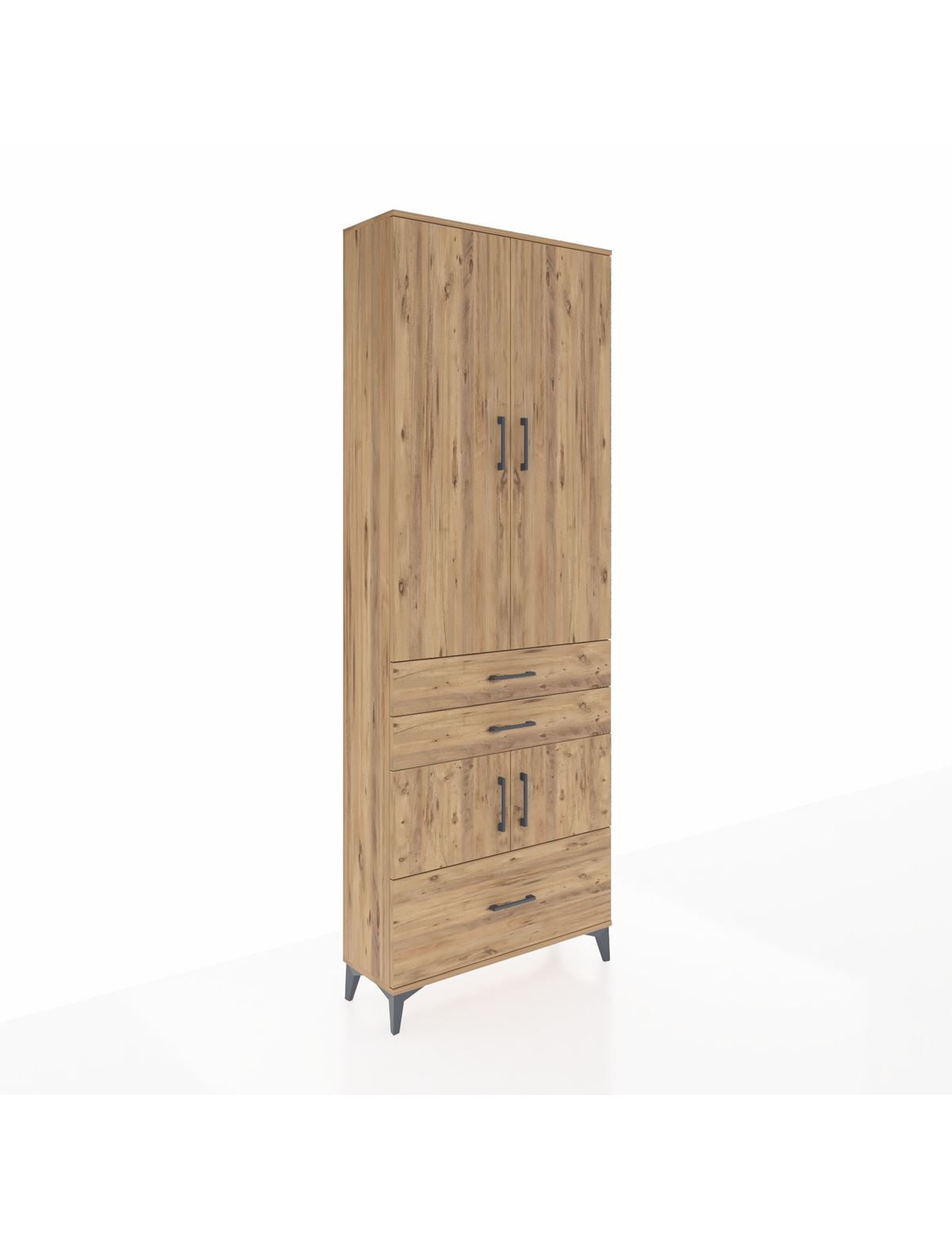 Arges Dolap 4 Raflı 3 Çekmeceli 4 Kapaklı 88x30x243 Çam-Çam