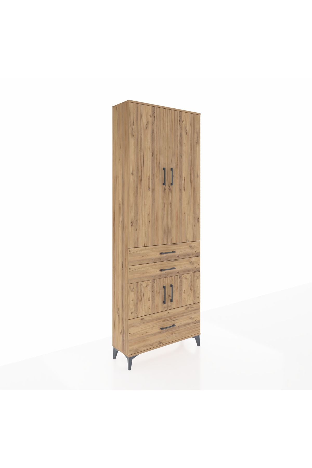 Arges Dolap 4 Raflı 3 Çekmeceli 4 Kapaklı 88x30x243 Çam-Çam