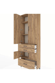 Arges Dolap 4 Raflı 3 Çekmeceli 4 Kapaklı 88x30x243 Çam-Çam