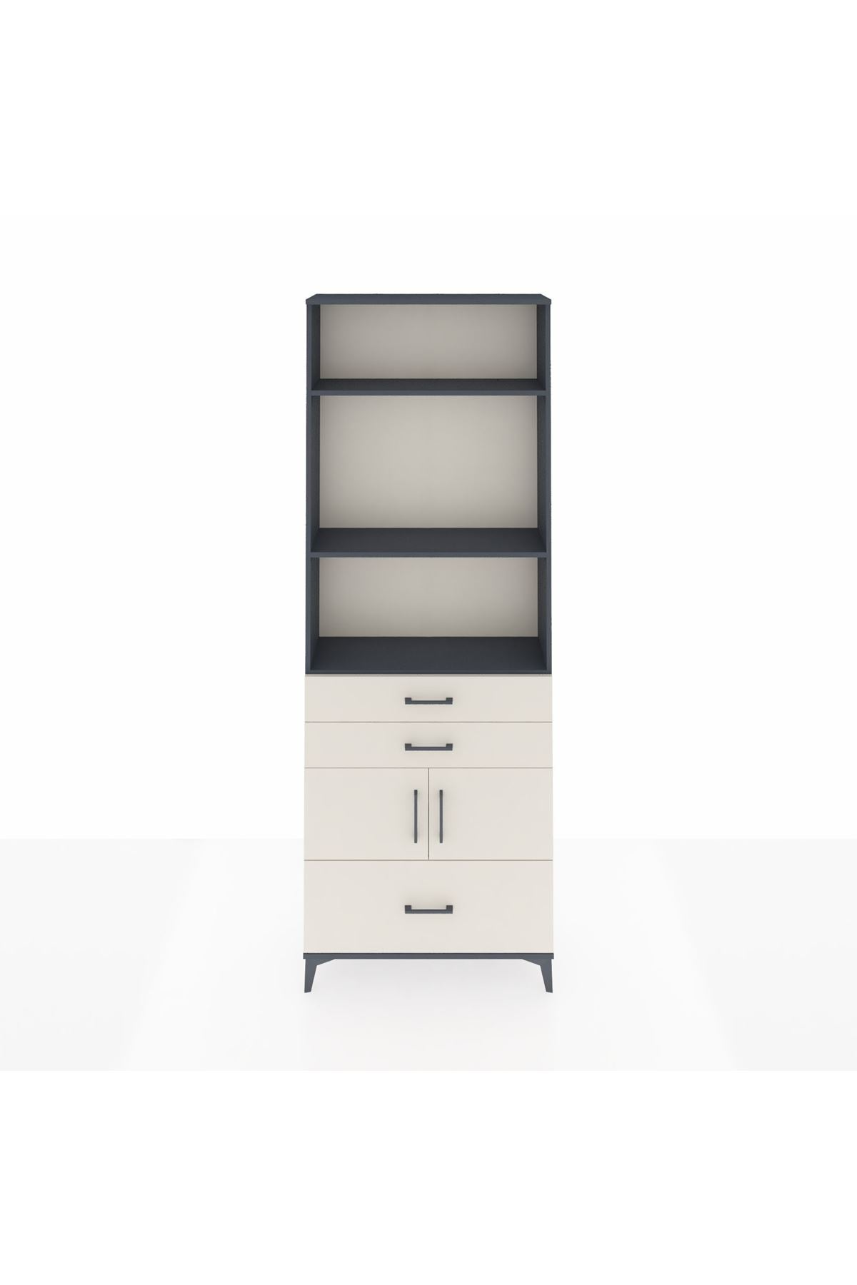 Arges Dolap 4 Raflı 3 Çekmeceli 2 Kapaklı 88x30x243 Antrasit-Aytaşı
