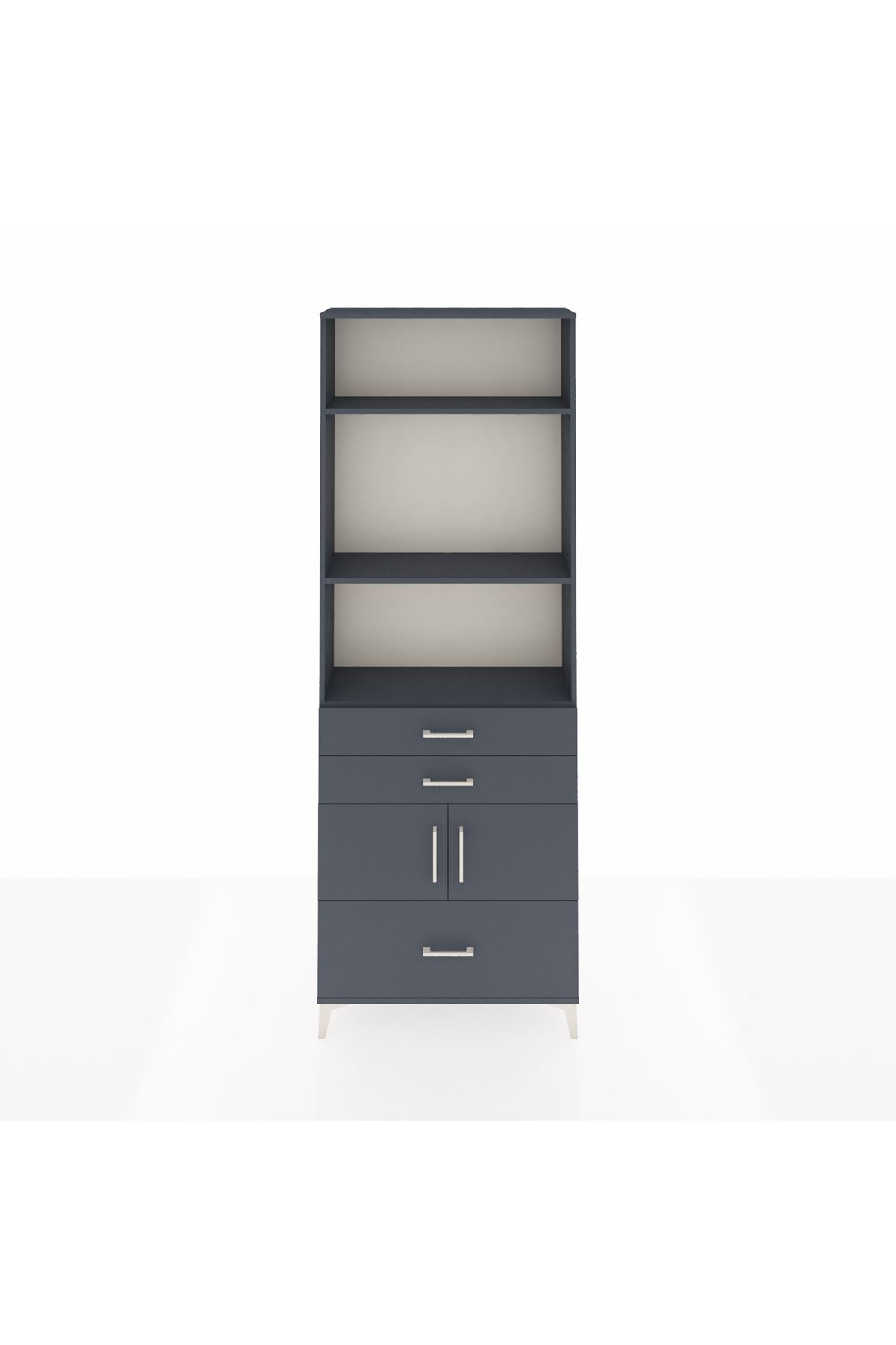 Arges Dolap 4 Raflı 3 Çekmeceli 2 Kapaklı 88x30x243 Antrasit-Antrasit