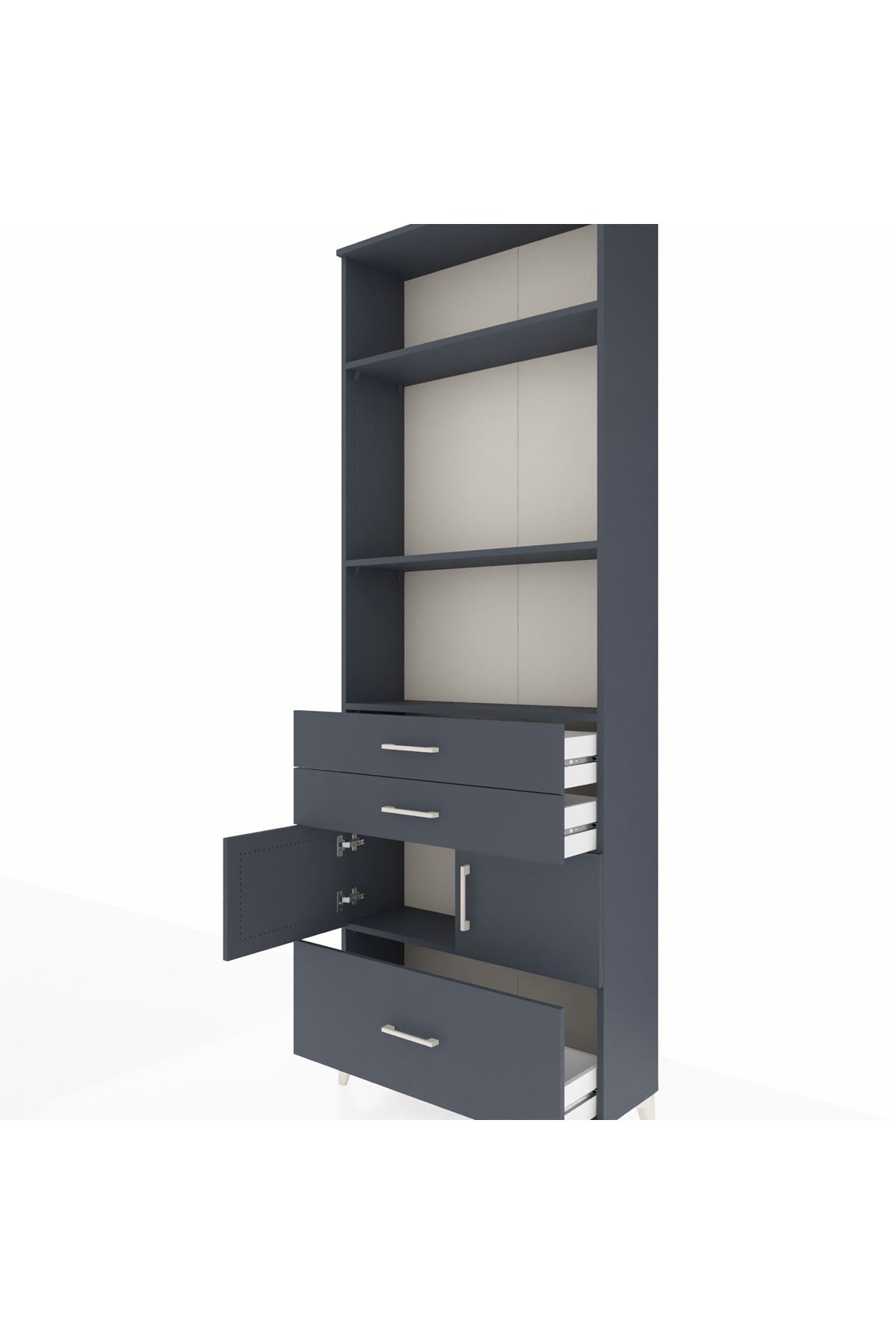 Arges Dolap 4 Raflı 3 Çekmeceli 2 Kapaklı 88x30x243 Antrasit-Antrasit