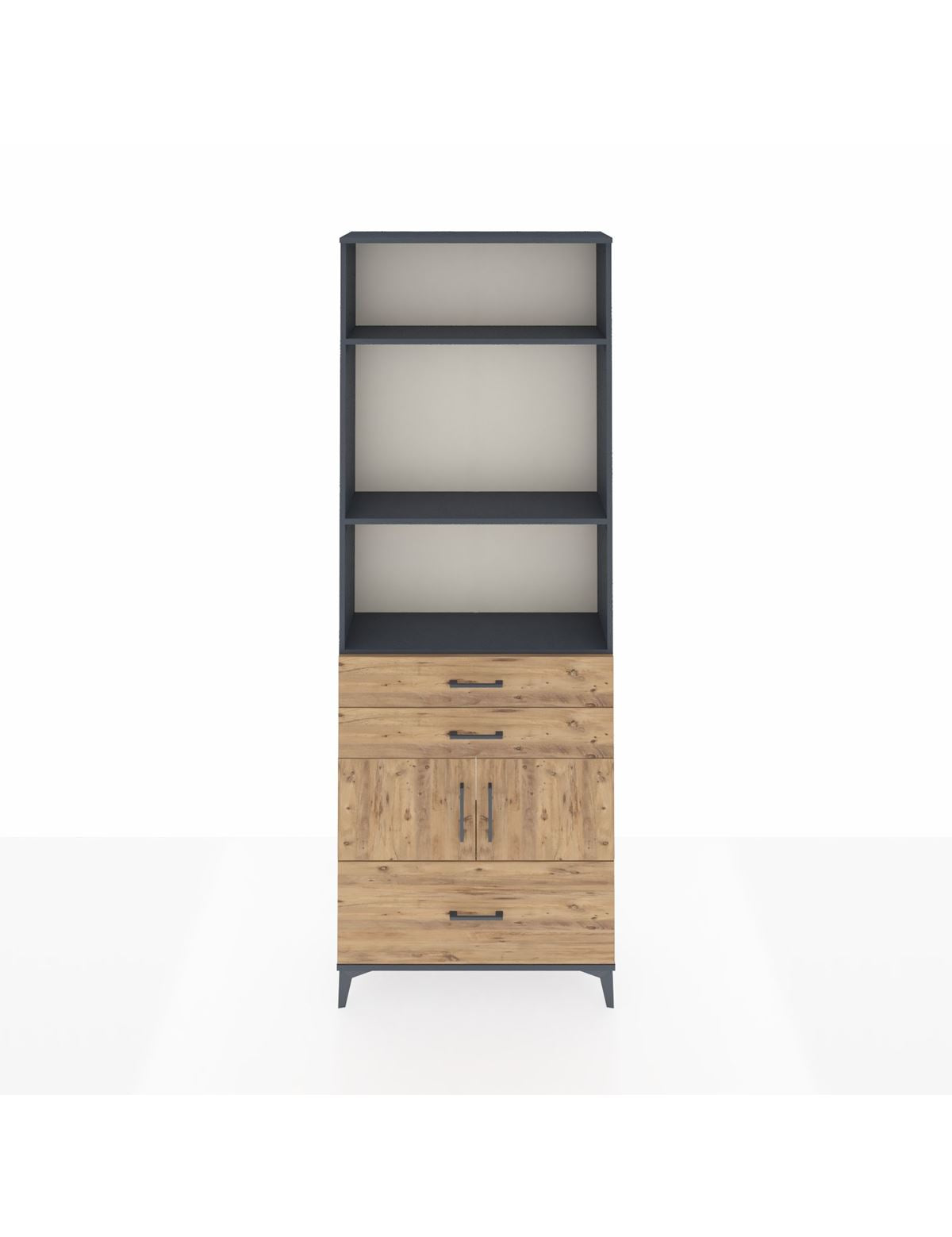 Arges Dolap 4 Raflı 3 Çekmeceli 2 Kapaklı 88x30x243 Antrasit-Çam