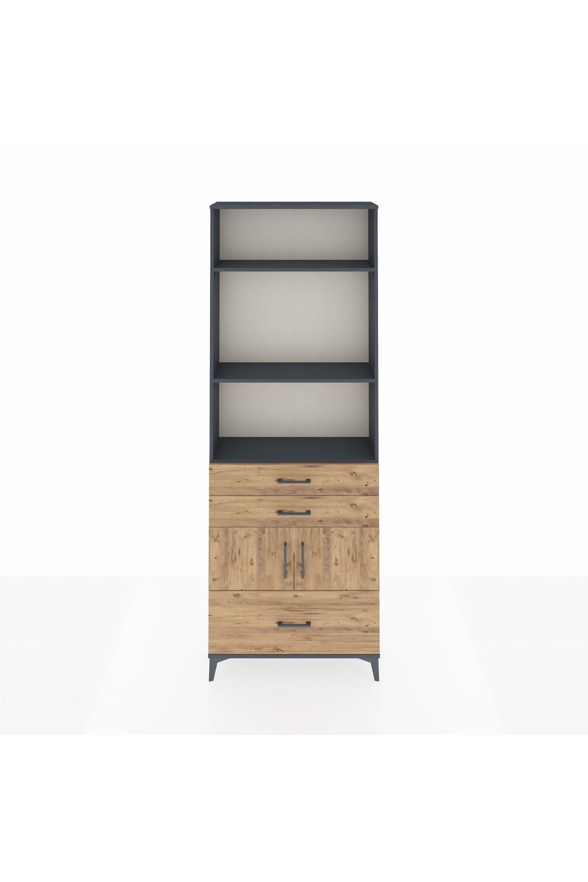 Arges Dolap 4 Raflı 3 Çekmeceli 2 Kapaklı 88x30x243 Antrasit-Çam